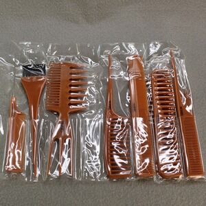 Sleek 7pc Hair Styling Comb Set Brown Excellent Salon Professional Kit